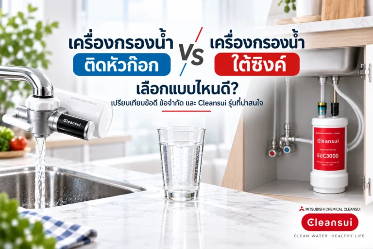 เครื่องกรองน้ำติดหัวก๊อก vs ใต้ซิงค์ เลือกแบบไหนดี? เปรียบเทียบข้อดี ข้อจำกัด และ Cleansui รุ่นที่น่าสนใจ